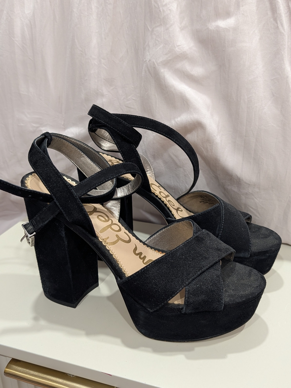Sam Edelman Black Suede Platform Block Heel Sandals Size 8.5